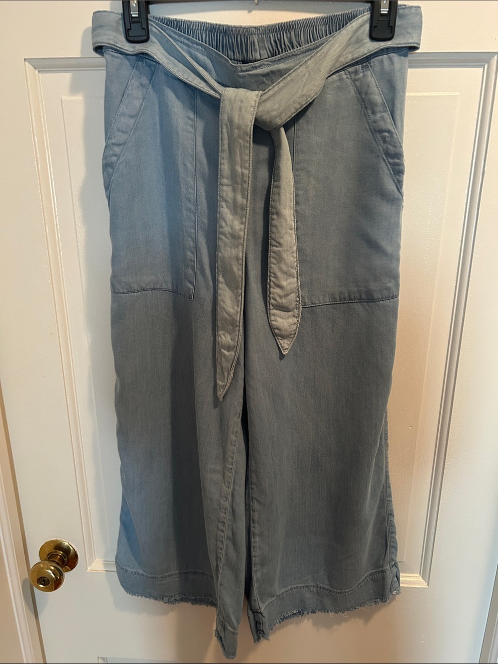 Wide-Leg Tie-Belt Pants in Dusty Blue